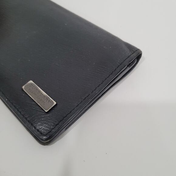 Burberry Black Label Wallet Black Bifold Card Bill Holder Leather Logo Slim Larg - Picture 11 of 12